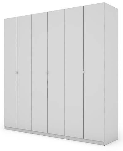 Kleiderschrank für Schlafzimmer 300x220 cm - 3 Kleiderstange, 4 Innenschublade, viele Ablagen - Geräumiger, praktischer Schrank in Holzfarbe, Schlafzimmerschrank, Garderobe - Weiß