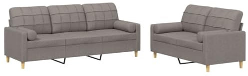 vidaXL Sofagarnitur 2-TLG., Sessel Couch mit Kissen, Sofa Wohnzimmersofa mit Armlehnen, Couchgarnitur Designsofa Sitzmöbel Polstermöbel, Taupe Stoff