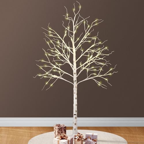 VINGLI Pre-lit Artificial Christmas Birch Tree with Warm White Lights, Xmas Twig Tree Holiday Party Decorations with Sturdy Metal Stand (5 Ft)