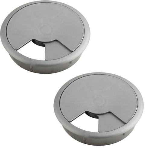 cyclingcolors 2X pasacables 80mm plástico Tapa Redondo Escritorio Mesa Mueble, Plata