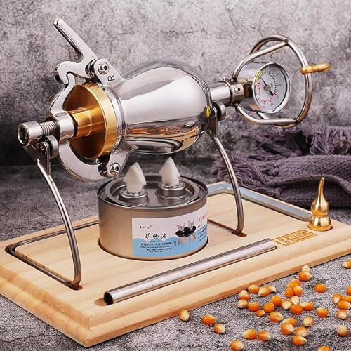 Máquina de Palomitas de maíz Vintage, máquina de Palomitas de maíz de Acero Inoxidable 304 con manómetro, Mini Palomitas de maíz manuales con manivela Manual, Calentamiento Lento, Grande 260 ml