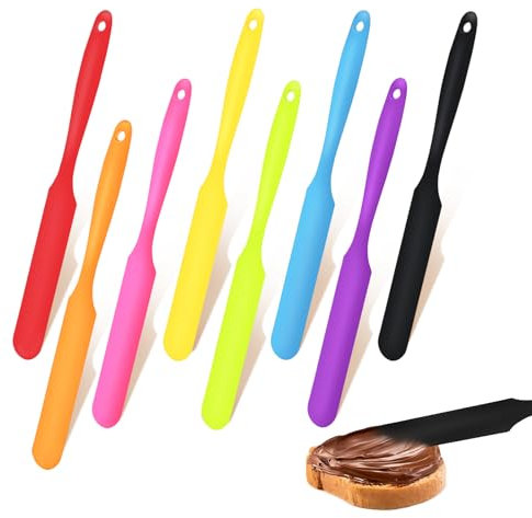 8pcs Jar Spatula,Silicone Jar Scraper with Long Handle,Jam Spreader Cake Cream Butter Spatulas, Kitchen Must Have Small Silicone Spatula, Jar Blender Waxing Sticks Large with Slant for Hard Wax