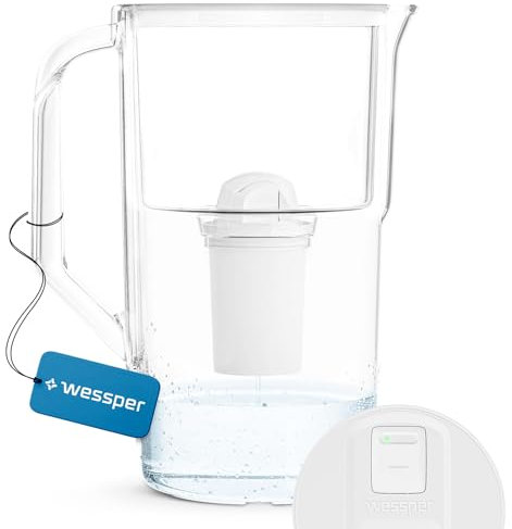 Wessper Jarra Filtradora con Contador LED De Agua FutureFlow 2,8 Litros + 1 Cartucho De Filtro Agua | Filtro Reemplazo para Aquaphor Standard, Brita Classic, Dafi Classic | Blanco