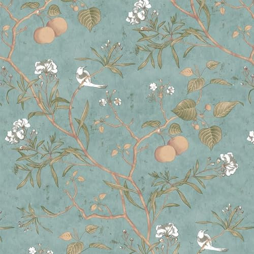 Bamyli Peel and Stick Wallpaper,Self Adhesive Wallpaper Vintage Botanical Birds for Walls Furniture Cabinets Dresser Drawer Decal 17.5x118in (Green)