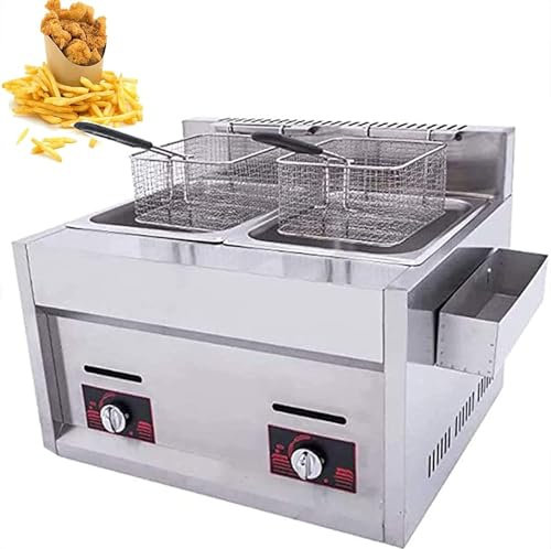 friteuse huile Friteuse À Gaz Professionnelle, Friteuse À Gaz Commerciale À Double Cylindre De 20 L, Friteuse À Chips De Poulet En Acier Inoxydable, Avec Paniers Et Couvercles Et Plateau D'assaisonnem