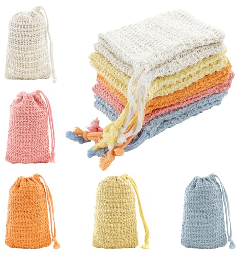 IEMIEBSHA 15 Pcs Sisal Soap Bag, Natural Soap Saver Pouch and Bar Soap Bags, Colorful Soap Holder with Drawstring for Foaming and Drying The Soap Shower Bath Exfoliating Exfoliation(5 Colors)
