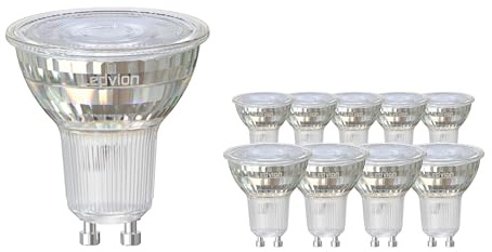 Ledvion - 10X Spot LED GU10 Regulable Dim-Warm, 5W, 2200-3000K, 345 Lúmenes, Vidrio Completo, Bajo Consumo