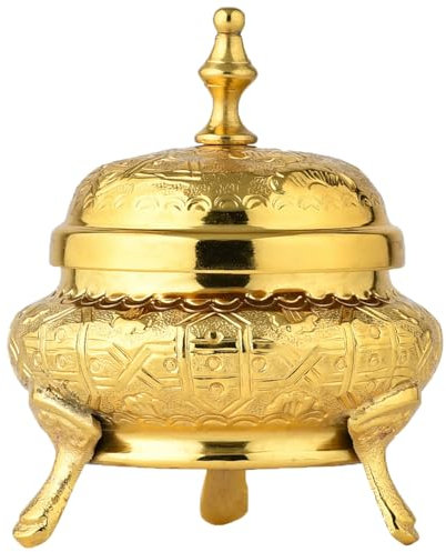 Marrakech - Cuenco decorativo oriental con tapa de metal (13 cm, para decorar el salón y el dormitorio en el tocador), color dorado