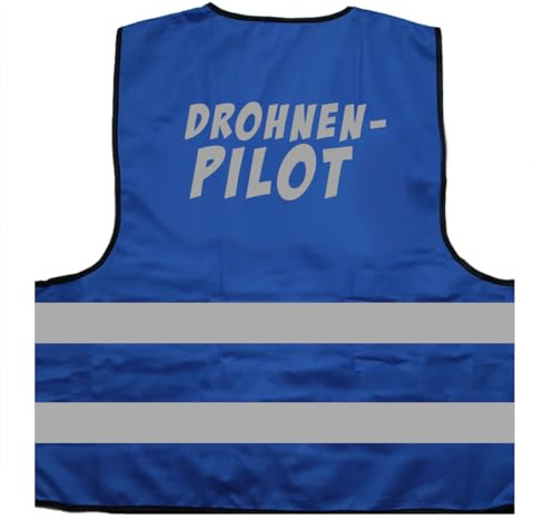 Drohnenpilot 2-Zeilig Warnweste BZW. Signalweste mit reflektierendem Aufdruck ID: 1946
