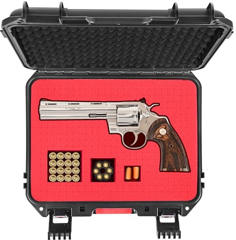 Kinghardcase Hard Revolver Carrying Case, Waterproof & Lockable Handgun Case for 6 Revolvers, TSA Approved Gun Case with 10.8 × 8.5 Foam Insert for Travel, Range, and Home Storage