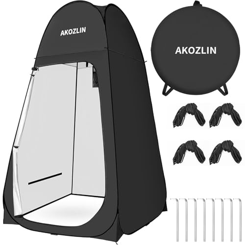 AKOZLIN Pop Up Shower Tent Instant Privacy Dressing Changing Tent Outdoor Camping Shower Toilet with Window & Carry Bag for Portable Toilet & Bathroom Silver Coated UV Protection