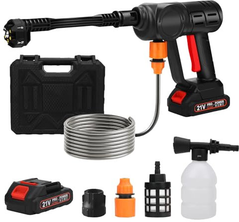 Nettoyeur haute pression sans fil, portable, sans fil, 30 bar, avec buse réglable 5 en 1, rotatif à 180°, 24 V, pour voiture, piscine (une batterie)
