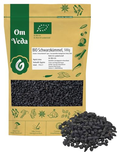 BIO Schwarzkümmelsamen 500g | Nigella Sativa ganz | Premium Bio Schwarzkümmel für Brot, Öl, Tee, orientalische Küche | ohne Zusatzstoffe | vegan, glutenfrei | Black Cumin Seeds | OmVeda