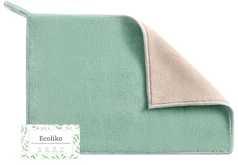 Ecoliko® Reinigungstuch für Möbel - Holz | Hochglanz | Metall | Leder - weiches Staubtuch zur Möbel Reinigung & Pflege, waschbar & wiederverwendbar, 20×30 cm, 1 St. (Mintgrün & Khaki)