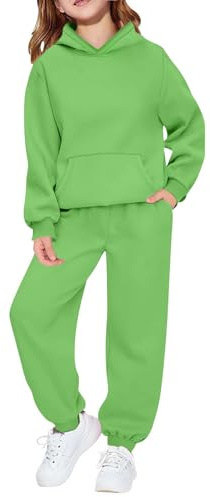 Tuta Completa Bambine Ragazze Invernale in Cotone Misto 2-14 Anni 2 Pezzi Completo con Felpa con Cappuccio e Pantaloni Tute da Ginnastica Bambini Ragazzi Caldo Elegante per Sportivo,Verde,140