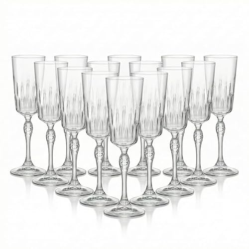 COSE DA CASA Set 12 Calici Flute Celebrazione 21 cl Bicchieri per Spumante Prosecco e Champagne in Vetro Lavorato Design Vintage Alti 22 cm per Catering Ristorante ed Eventi Luigi Bo-rmioli