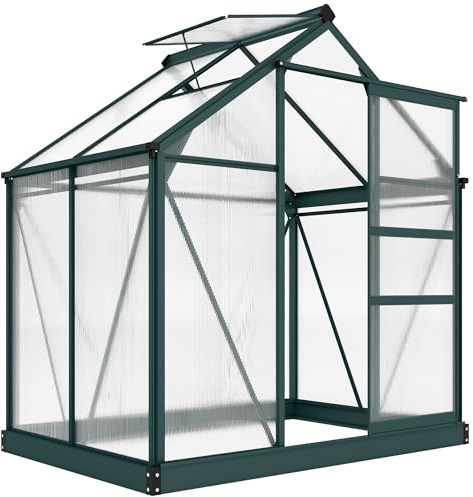 Outsunny Serra da Giardino in Policarbonato 190x132x201cm con Base | Struttura in Alluminio, Serra per Piante, Finestra, Porta Scorrevole