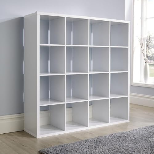 Home Source Chunky Storage Cube Bookcase Wooden Display Unit, White, 16 Shelf