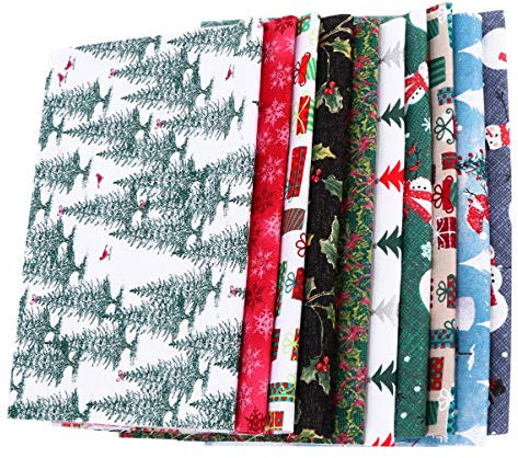 10 Stück Weihnachten Baumwollstoff Weihnachtsstil Stoff Meterware Quilten Stoff Bundles Baumwollgewebe zum Quilten Nähen Basteln Patchwork Dekoration 20x25 cm Zufällige