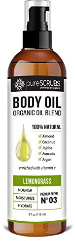 pureSCRUBS Ultra Moisturizing Lemongrass Body Oil Spray for Dry Skin, Massage, & More, Organic Super Blend of Jojoba, Argan, Coconut, Sweet Almond & Avocado Oils Enriched with Vitamin E, Lg 4oz