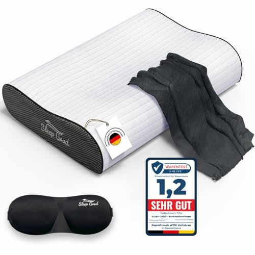 Sleep Good Nackenstützkissen Seitenschläfer & Rückenschläfer Kopfkissen - Orthopädisches Kissen gegen Nackenschmerzen - Memory Foam Kissen Höhenverstellbar - Seitenschläferkissen mit Bezug