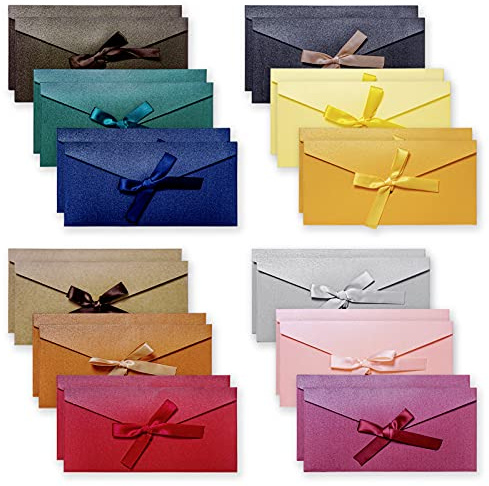 24 unidades de sobres coloridos, sobres de papel kraft vintage con cintas de colores para invitaciones hechas a mano, tarjetas de boda o festival (12 colores)