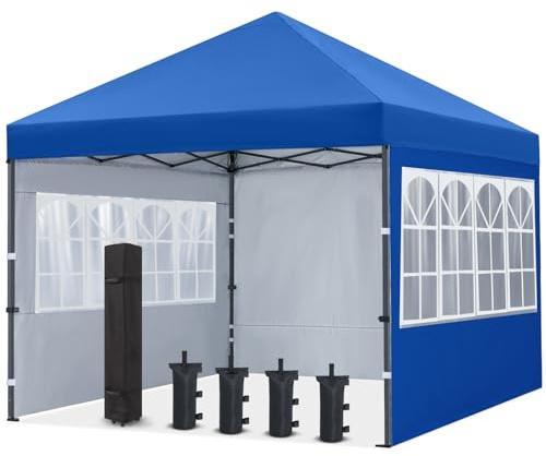 COOSHADE 10X10Ft Pop up Canopy Tent Enclosed Instant Folding Canopy Shelter with Elegant Church Window Outdoor Pavilion Cater Party Wedding BBQ Events Tent(Royal Blue)