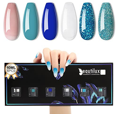 Beautilux Esmalte de uñas semipermanente Juego de esmaltes de uñas de gel empapado 6 colores 10ml Secar bajo remojo Esmalte de uñas de gel Lámpara UV/LED Esmalte de gel para arte de uñas 10mlx6