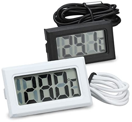 2pcs Mini Thermomètre Numérique Intérieur/extérieur avec Sonde, Moniteur de Température électronique, Thermomètre de Congélateur, pour Aquarium, Réfrigérateur, Incubateur, Etc.(Noir+Blanc)