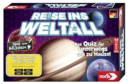 Noris 606011985 Reise ins Weltall - Quizspiel, für 3 bis 6 Spieler – mit Frage und Wahlmöglichkeiten, ab 8 Jahren, Weiß