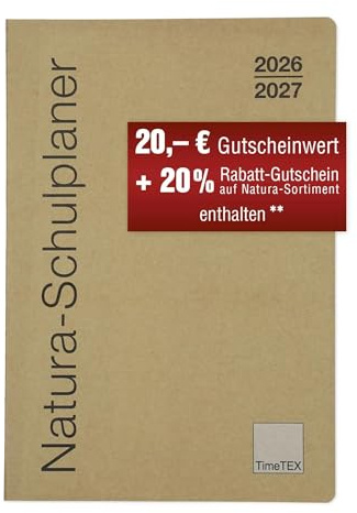 TimeTEX Natura-Schulplaner A4-Plus mit flexiblem Karton-Cover - Schuljahr 2026-2027 - Lehrerkalender - Lehrertimer - 10752