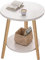 Forthcan Tavolino da Caffè Rotondo,Tavolino Salotto 2 Ripiani, Tavolino da Pranzo in Legno per Camera da Letto,comodino, per divano, supporto per fiori, robusto,38x38x55CM,Bianco