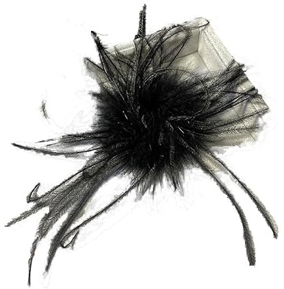Damen Federbrosche,Natürliche Straußenfeder Ansteckbrosche Feder Brosche Pins Kleid Zubehör Fascinators Kostüme Dekor Kopfbedeckung für Frauen Mädchen Geburtstag Hochzeit Party-Schwarz
