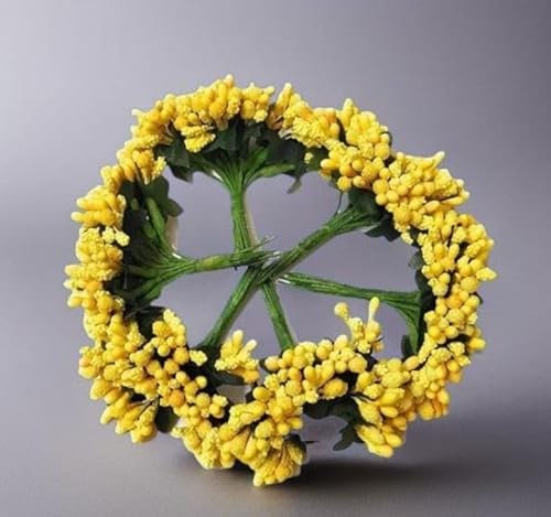 RADHE FASHION Künstliche Pollenblumen für Schmuckherstellung, Tiara, Haarschmuck und Handwerk, Heimdekoration, Pollen (Yallow-Farbe, 72 Stück) (6 Bündel mit je 12 Pollen)