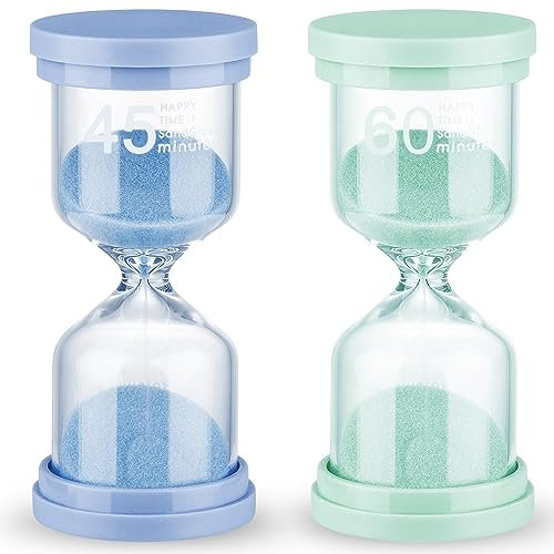 GZkushi 2 STK Sanduhr, Sanduhren Kinder 45 Min und 60 Min Sanduhren Set für Bad oder Schönheit Zeit,Studie,Experiment,Küche Kochen,Spiele,Sport,Dekoration im Heimbüro