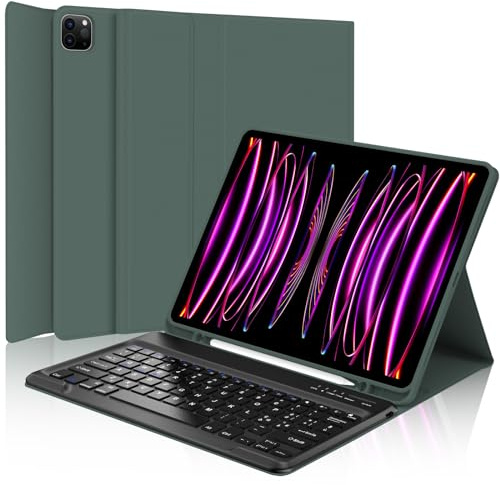 WINCHKING Teclado para iPad Pro 12.9, Funda con Teclado para iPad Pro 12.9, Funda QWERTY Bluetooth Magnética Keyboard para Pro 12.9 Pulgadas 6/5/4/3 Generación, Verde Oscuro