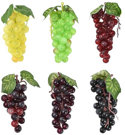 Luckforest Künstliche Trauben, 6 Stück, 6 Farben, künstliche Trauben mit Frost, künstliche Trauben für Vintage-Hochzeitsdekoration, Wein, Obst, Requisiten