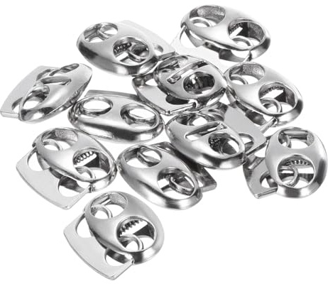 PATIKIL 0.6x0.4 Corda Lucchetti 10pz Doppio Foro Molla Fine Alterna Fermo per Coulisse Borsa Lacci Argento Tono