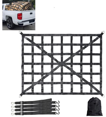 TOOSOAR Ladeflächennetz,Netz für Anhänger,Verstellbar Frachtnetz Ladenetz Organizer,Netz Ladungssicherung für SUV Pickup Truck Anhänger,167cm x 127cm