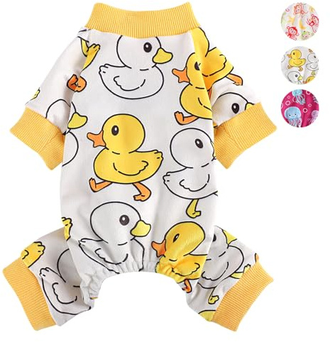 Sebaoyu Dog Pajamas for Small Dog, Yorkie, Chihuahua, Teacup, Puppy (Yellow Duck, XXS, Velvet, Stretchable, Machine Washable)