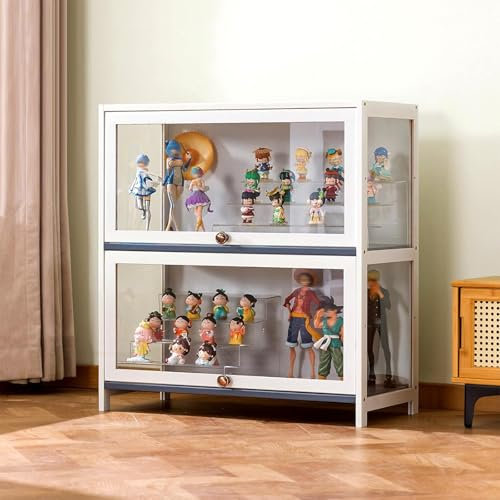 Hynbdes Glasvitrine, Wohnzimmervitrine, Vitrine, Starke Struktur, versiegelt und staubdicht, geeignet für Verschiedene Szenarien (zweischichtig weiß 60 * 33 * 73 transparent auf DREI Seiten)