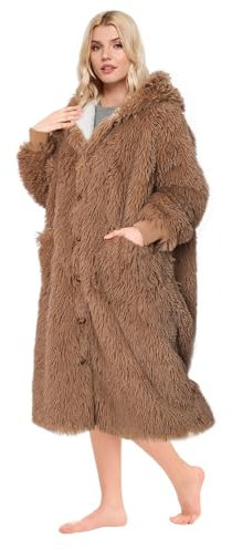 FEELJAM Coperta con cappuccio in peluche, coperta con maniche e cappuccio, coperta portatile per adulti, beige., 120cm long