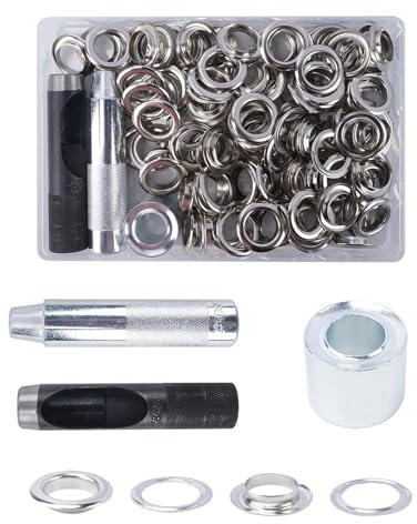 Luabue 100 Kit de Ojales Metalicoso con Herramienta Ojales Metalicos 18mm Ojales para Lonas Tela Cuero Carpas Cinturón Manualidades Toldos Lonas Ojales Ropa (18mm)