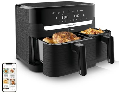 Moulinex XXL Dual Easy Fry 11L: Freidora de Aire de Doble Cesta +8 Personas, Dos cestas (6,5 L + 4,5 L),7 Programas Automáticos, EZ9428F0
