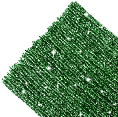 TOAOB Limpiapipas de Chenilla Flash 200 Piezas Color Verde Iridiscente Brillante Limpiador de Pipas con Purpurina 30 cm Largo y 6 mm Ancho para Manualidades y Decoración Creativa Bricolaje