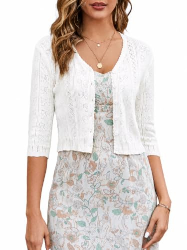 JOKELAMB Women's Bolero Shrugs 3/4 Sleeve Open Front Cropped Cardigan Sweater Button Down Shrugs