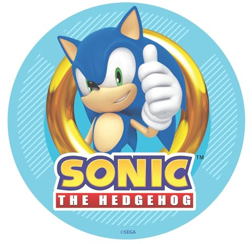 Dekora, Sonic Edible Cake Topper, Sonic Decoration for Children's Birthday Cake, Round Wafer Disc 20 CM