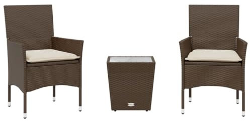 Eleganz 3-TLG. Bistro-Set mit Kissen aus PE-Rattan, pulverbeschichtetem Stahl & Hartglas – Perfekt für Terrasse & Garten – Langlebig & Stilvoll