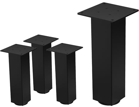 ML-Design Set 4 Gambe da Tavolo 30 cm Design a I Acciaio Verniciato Nero Lucido Forma Quadrata Profilo 8x8 cm Piedini Regolabili in Altezza 1-4 cm Gambe per Mobili adatte per Tavolini Panche Sideboard