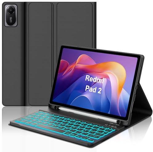SENGBIRCH Funda con Teclado para Xiaomi Redmi Pad 2 (2025) & SE (2023) 11, Magneticamente Desmontable, Español Ñ Retroiluminación Teclado para Redmi Pad 2 / SE 11 Pulgadas, Negro
